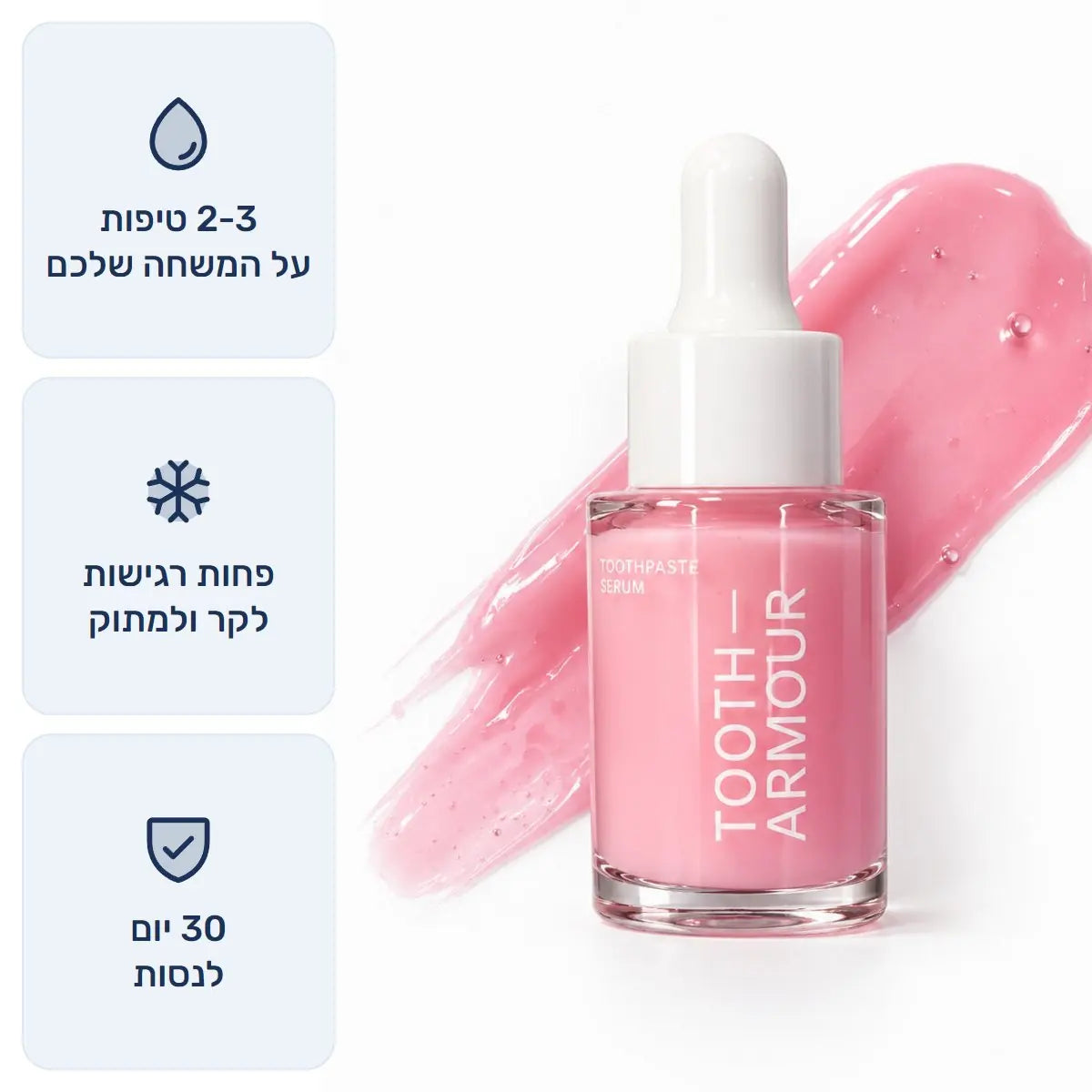 בקבוק הסרום הוורוד, ולידו מריחה של הסרום